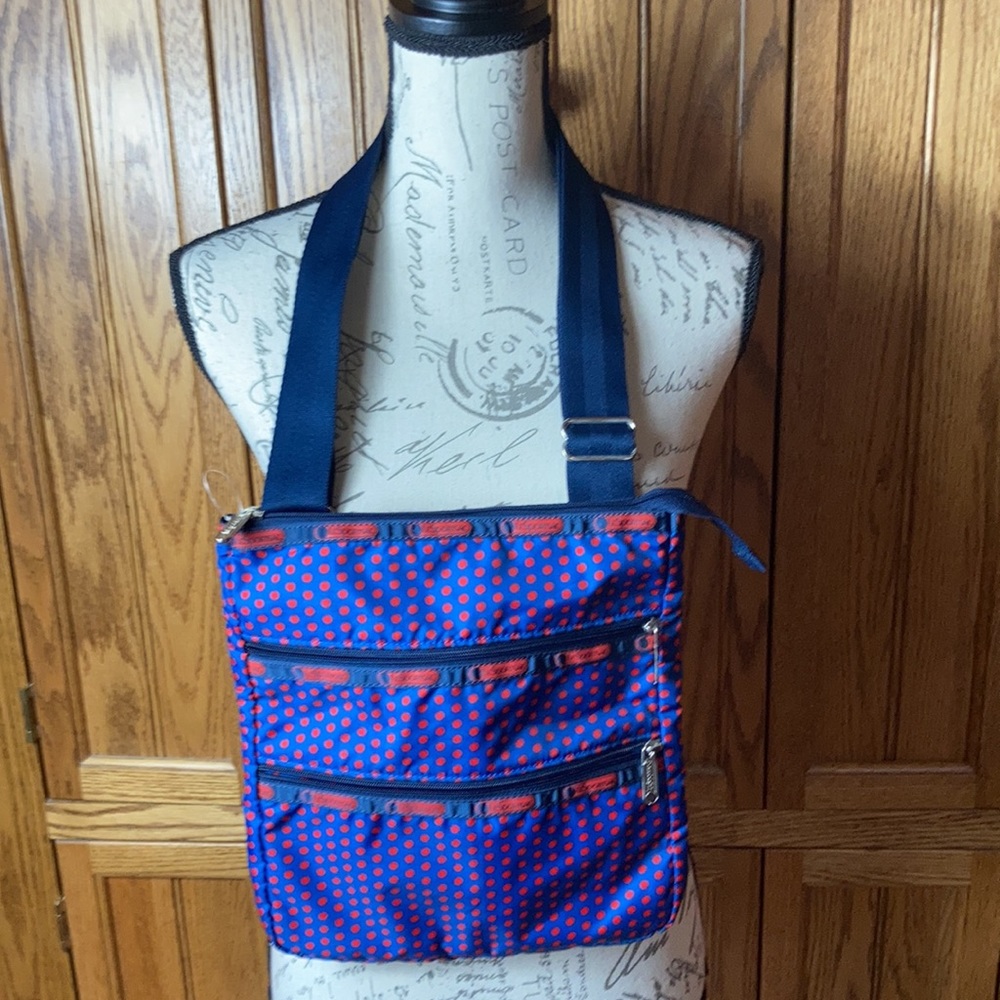 Lesportsac polla dot messenger bag blue red